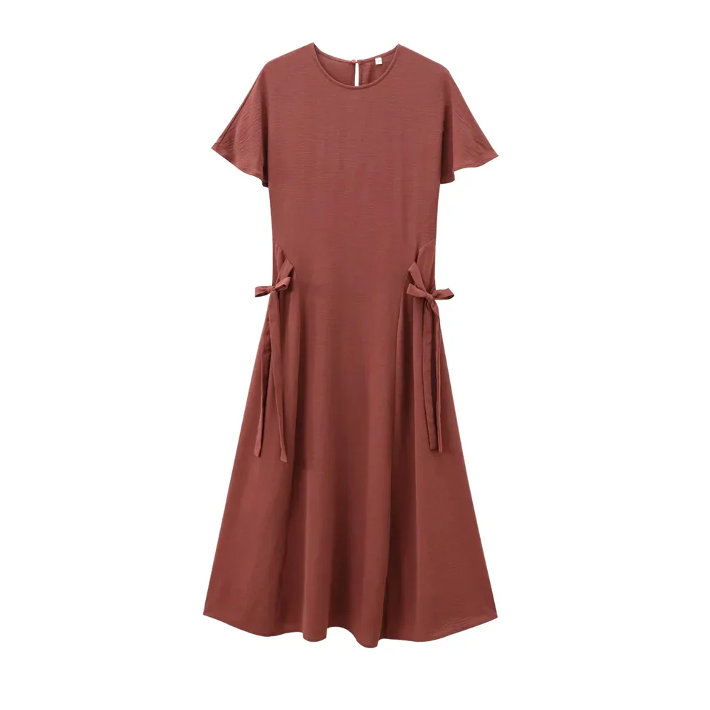 Slim Fit Short Sleeve Round Neck Midi Dress For Women