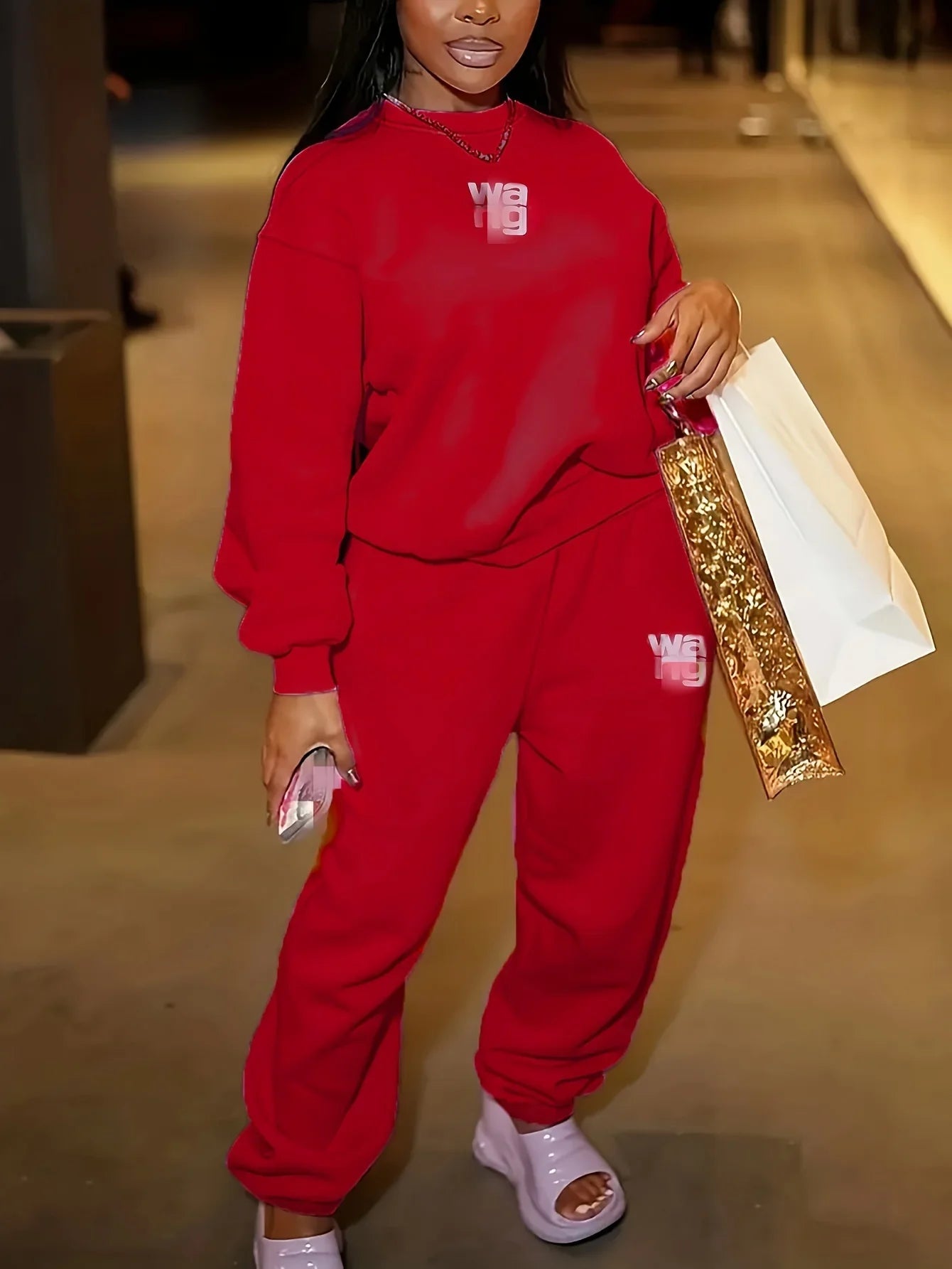 Women's High Waist Velvet Two Piece Jogging Set with Loose Thick Sweatpants and Hoodie