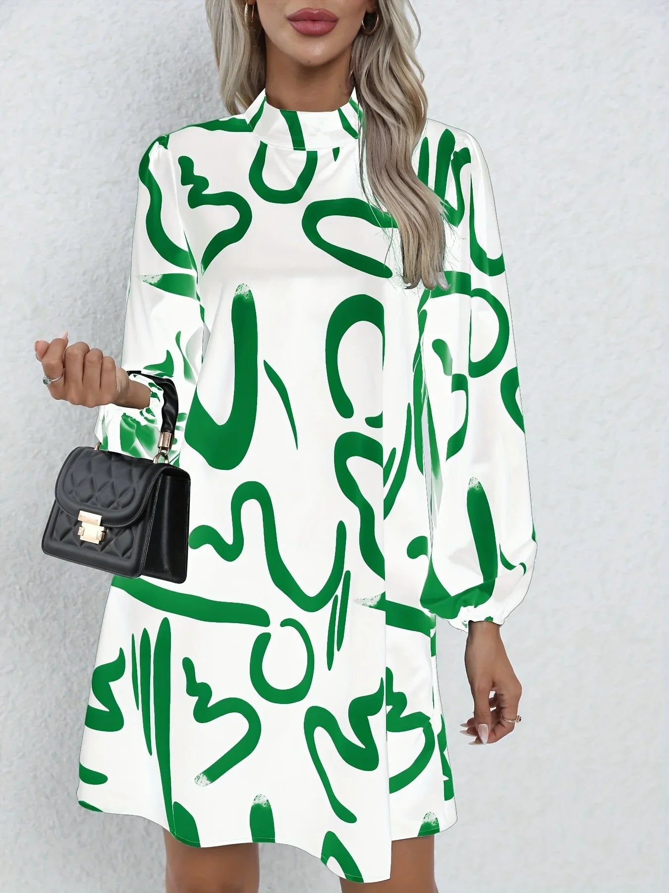 Boho Printed Lantern Sleeve Mini Dress For Casual Vacation