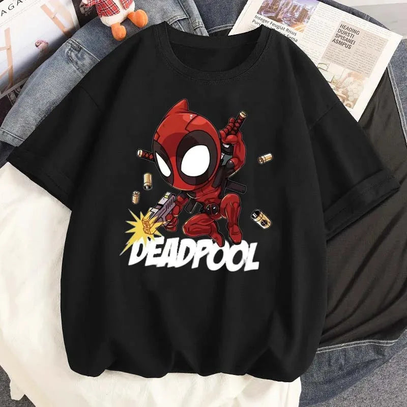 Cartoon Disney Marvel Deadpool Printed T-Shirt for Women Casual Summer Street Wear O-Neck Short Sleeve Tee