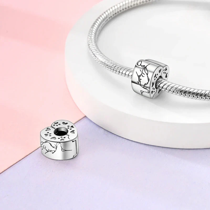 Fit Original 925 Sterling Silver Clip Charms with Zircon and Silicone Spacer Beads for Women DIY Bracelet Gift