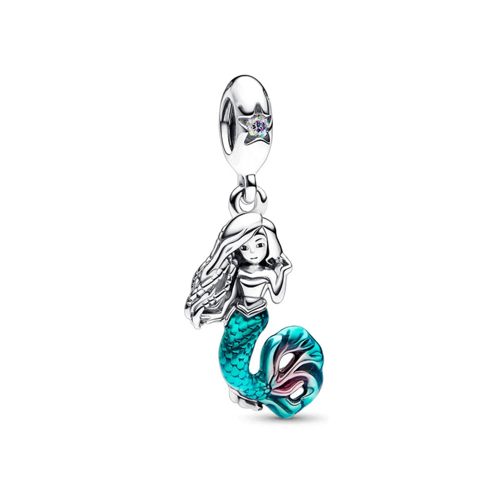 925 Silver Mermaid Princess Dress Charms for DIY Dangle Beads Fit Original Pendant Bracelet Necklace Fashion Jewelry