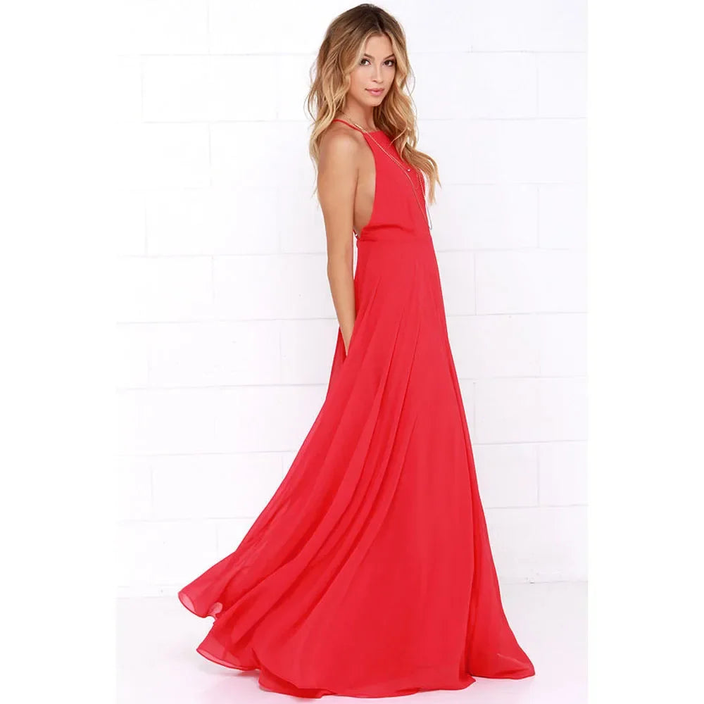 Boho Maxi Dress Women Sleeveless O Neck Backless Sundress