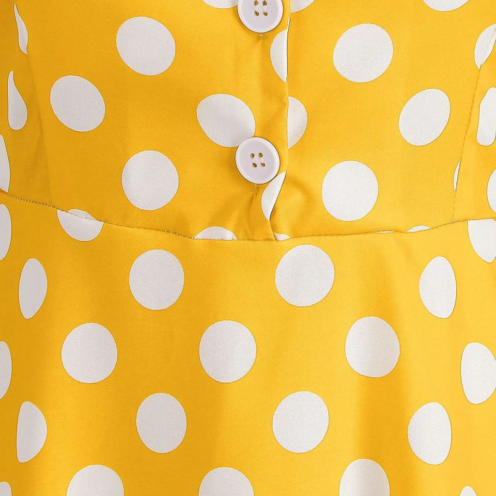 Retro Polka Dot Lace Up Backless Dress With Swing Puff