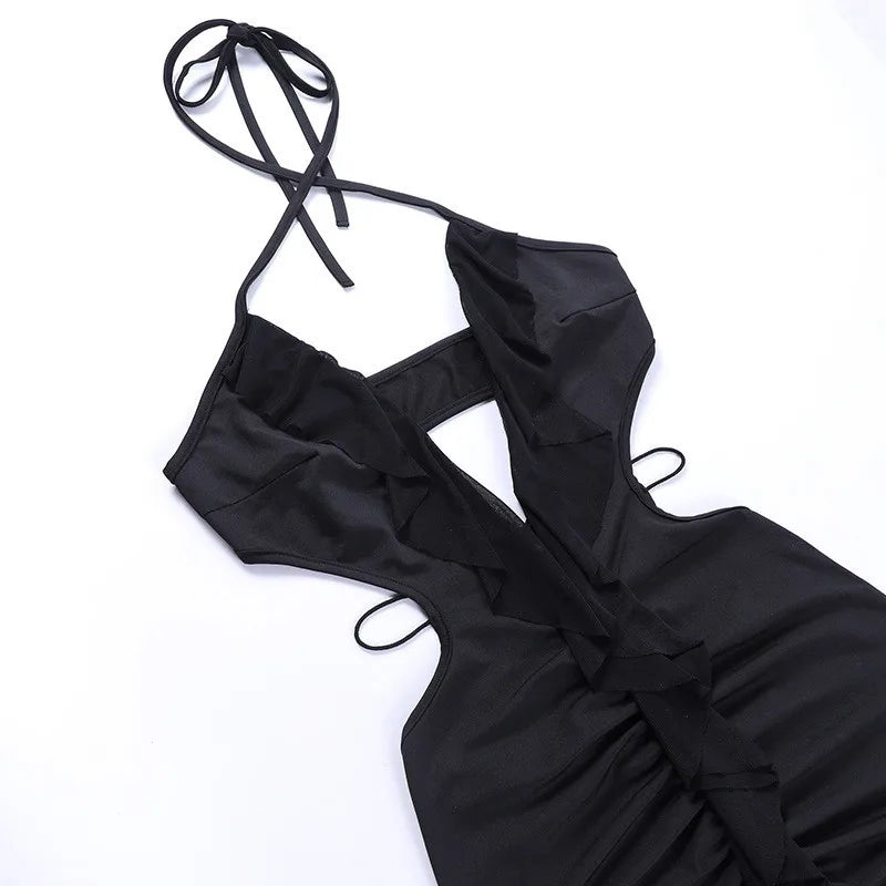 Backless Bodycon Dress Mini Sleeveless Black Hollow Out