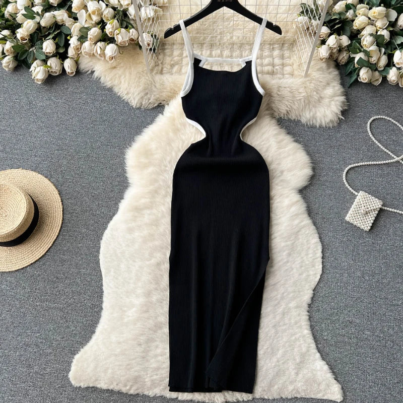 Halter Backless Knit Sundress Women Elastic Waist Bodycon