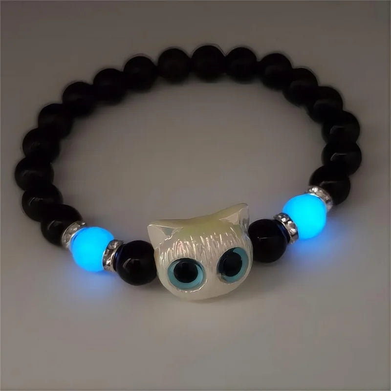 Cute Cartoon Big Eye Cat Glow In The Dark Bracelet for Women and Couples Friendship Jewelry