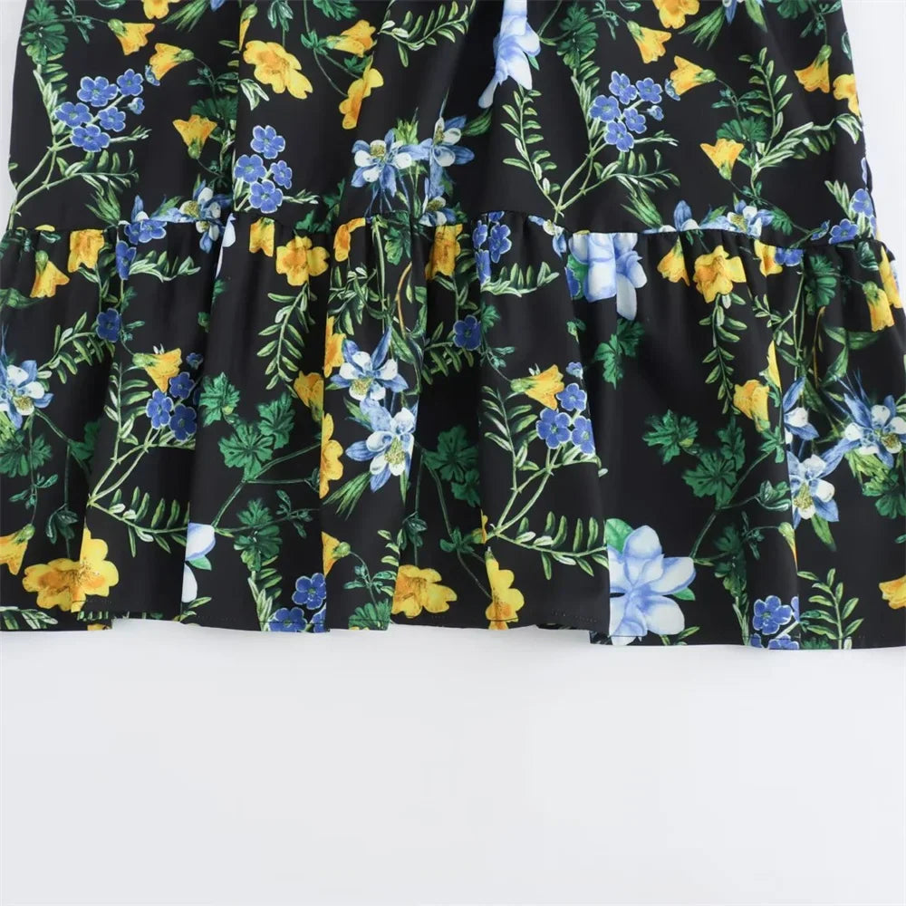 Open Back Midi Dress With Flower Print Strappy Detail