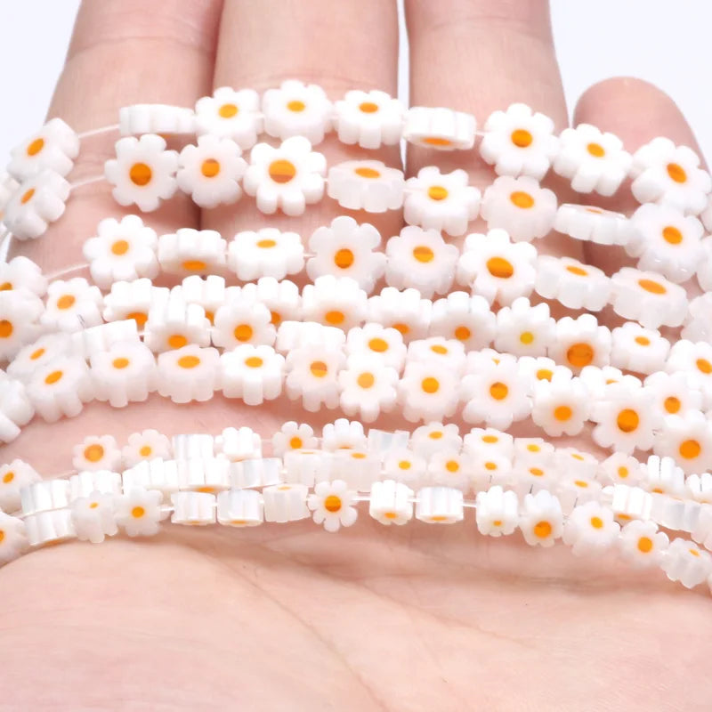 Daisy Flower Lampwork Glass Flat Beads 4-8mm for Jewelry Making and DIY Bracelet Crafts