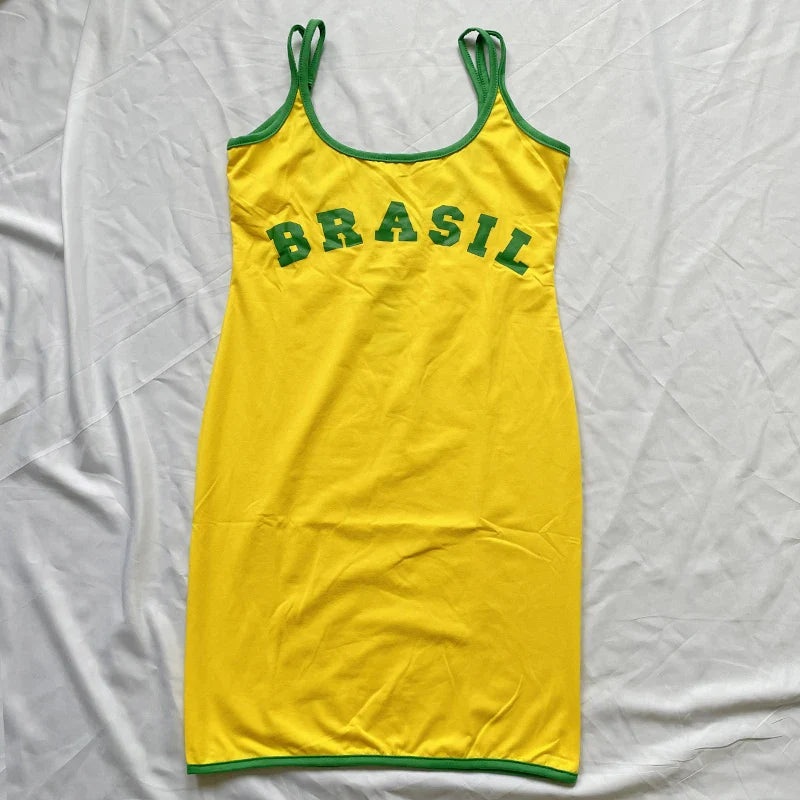 Y2K Minimalist Dress With Letter Print Short Sleeved