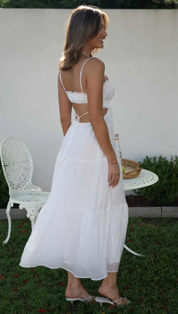 Halter Neck Backless Lace Dress For Women Summer Solid Color