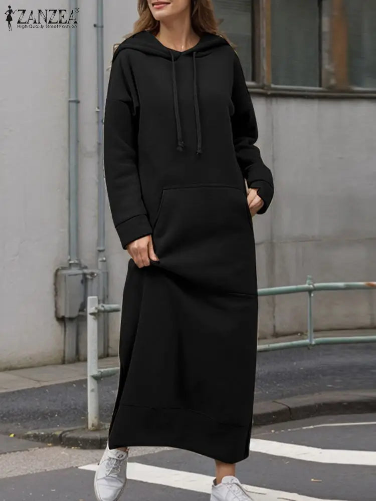Hooded Sweatshirt Dress For Women Long Sleeve Casual Winter