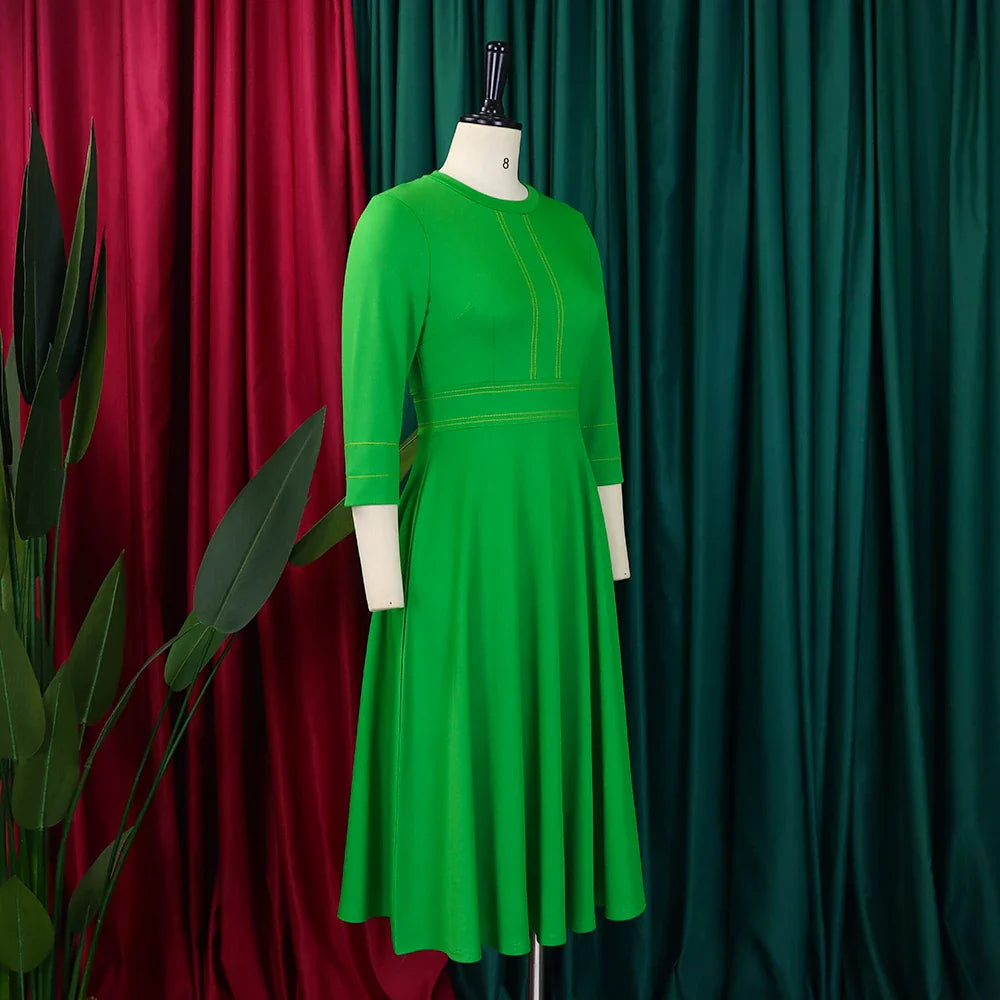 Elegant Party Dress For Women O Neck Pleated A Line Midi