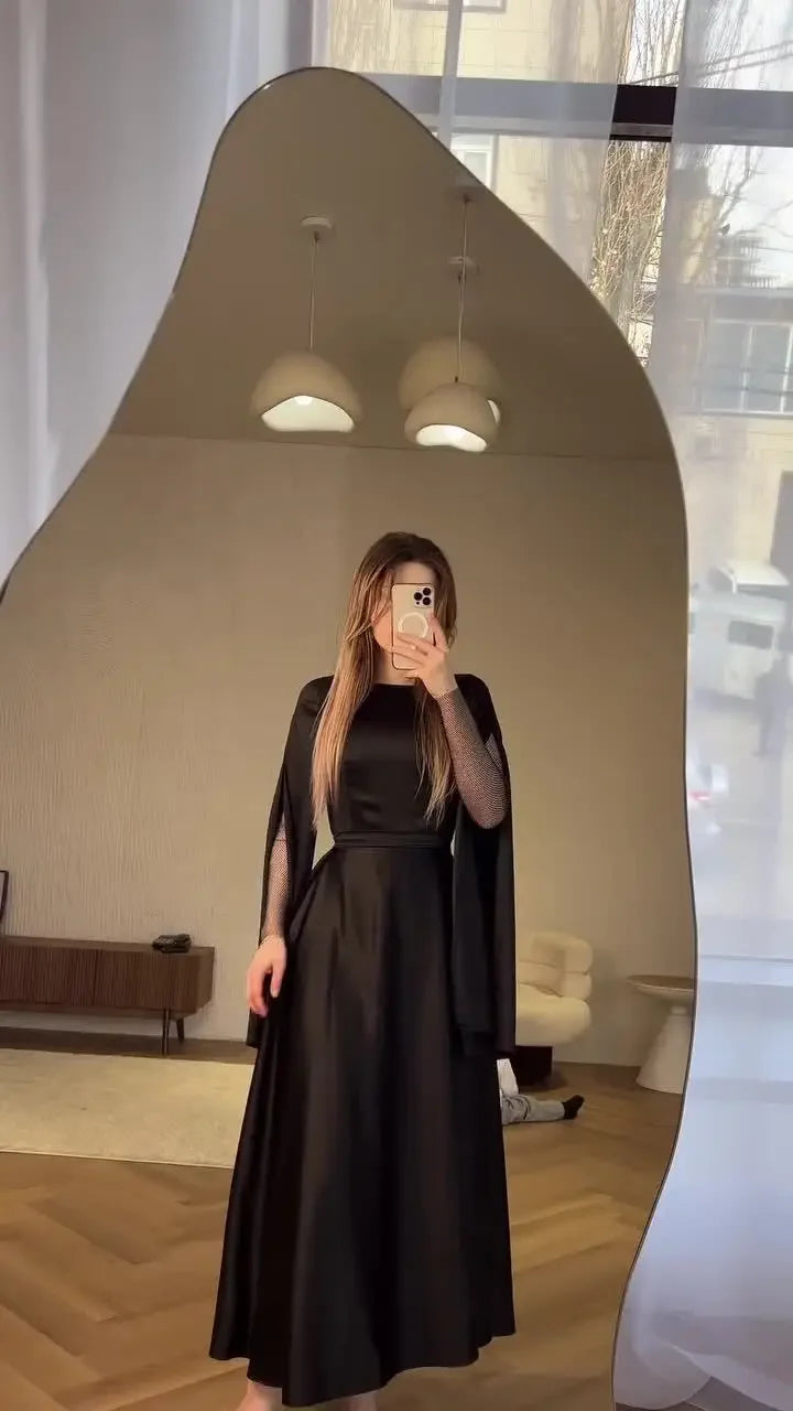 Bandage Maxi Dress High Waist Patchwork Elegant Long Sleeve