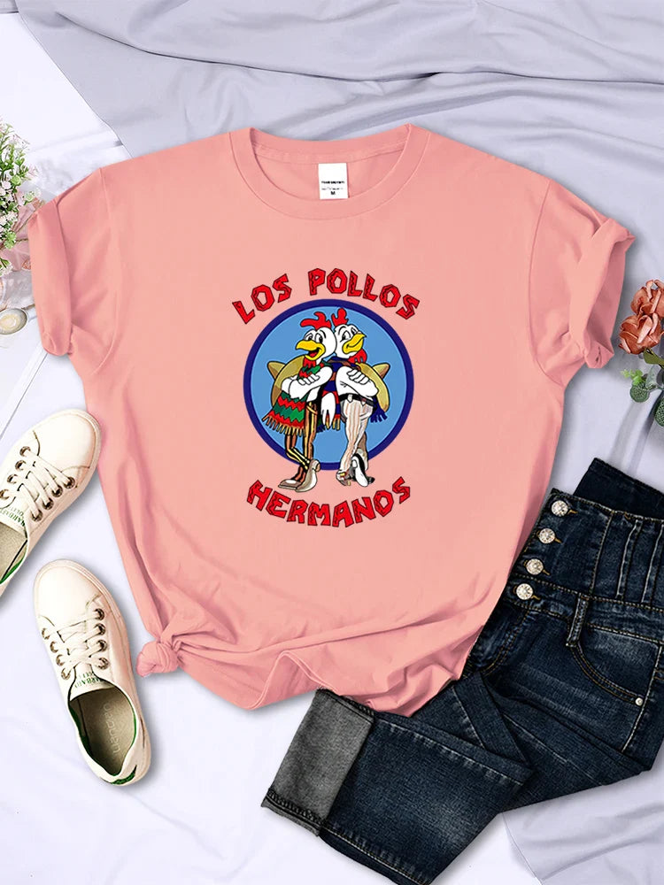 Funny Los Pollos Hermanos T-Shirt for Women Casual Short Sleeve Hip Hop Tee Summer Tops