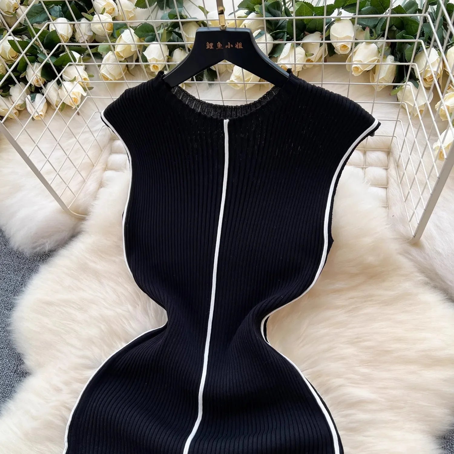 Colorblock Knitted Sleeveless Wrap Dress For Women Slim Tank