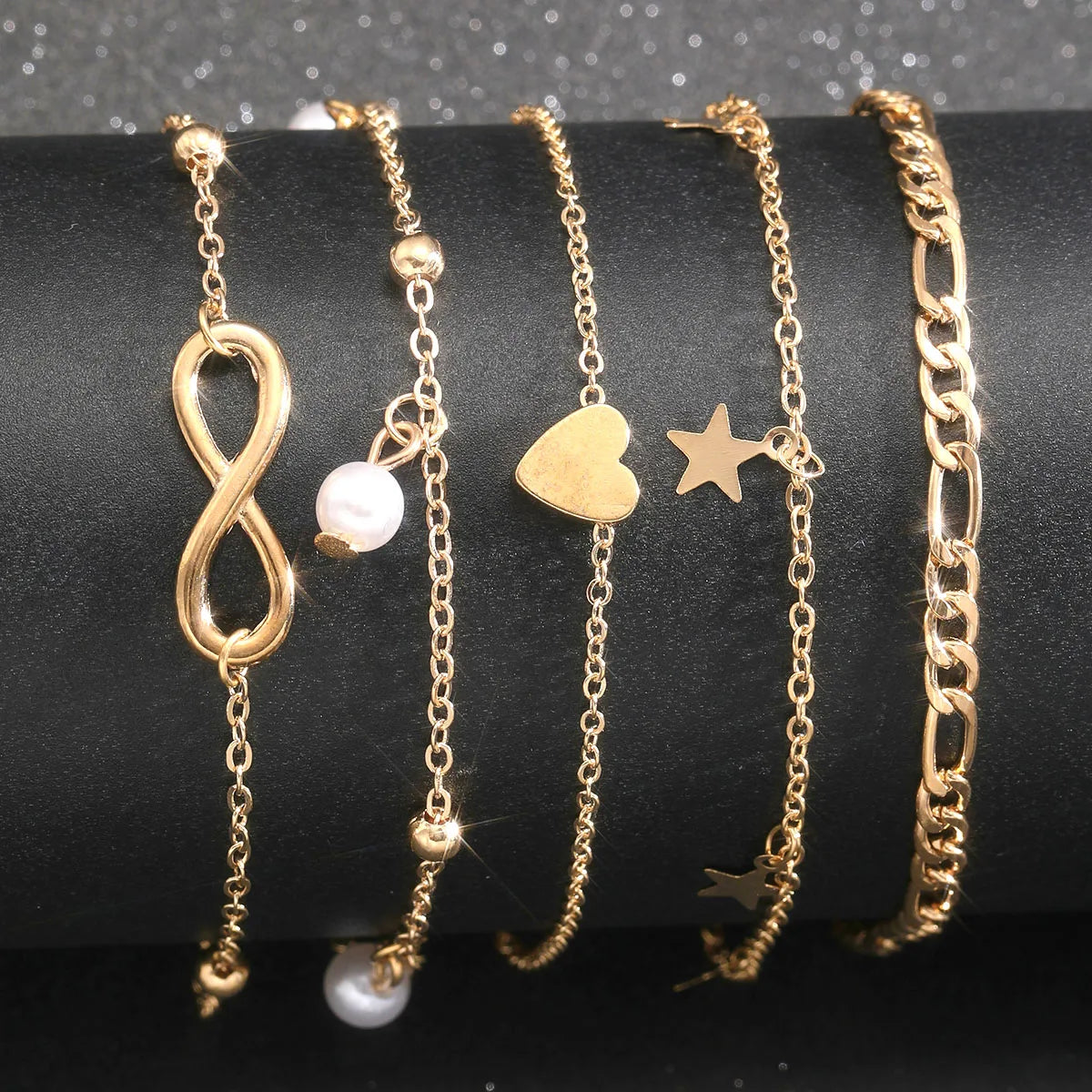 5Pcs Retro Multilayer Tassel Anklet Set with Vintage Pearl and Butterfly Star Heart Pendants for Women Beach Jewelry