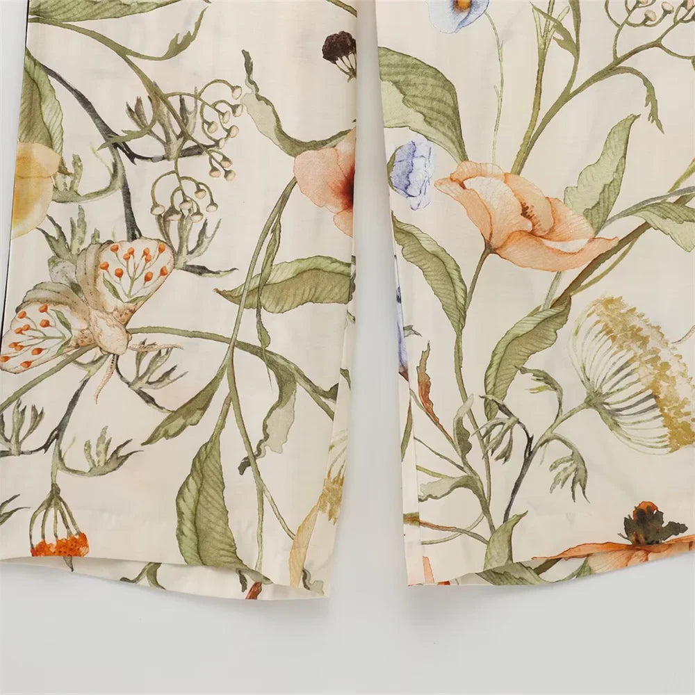 Floral Pattern Women's Shirt and Long Pants Set for Spring Fashion