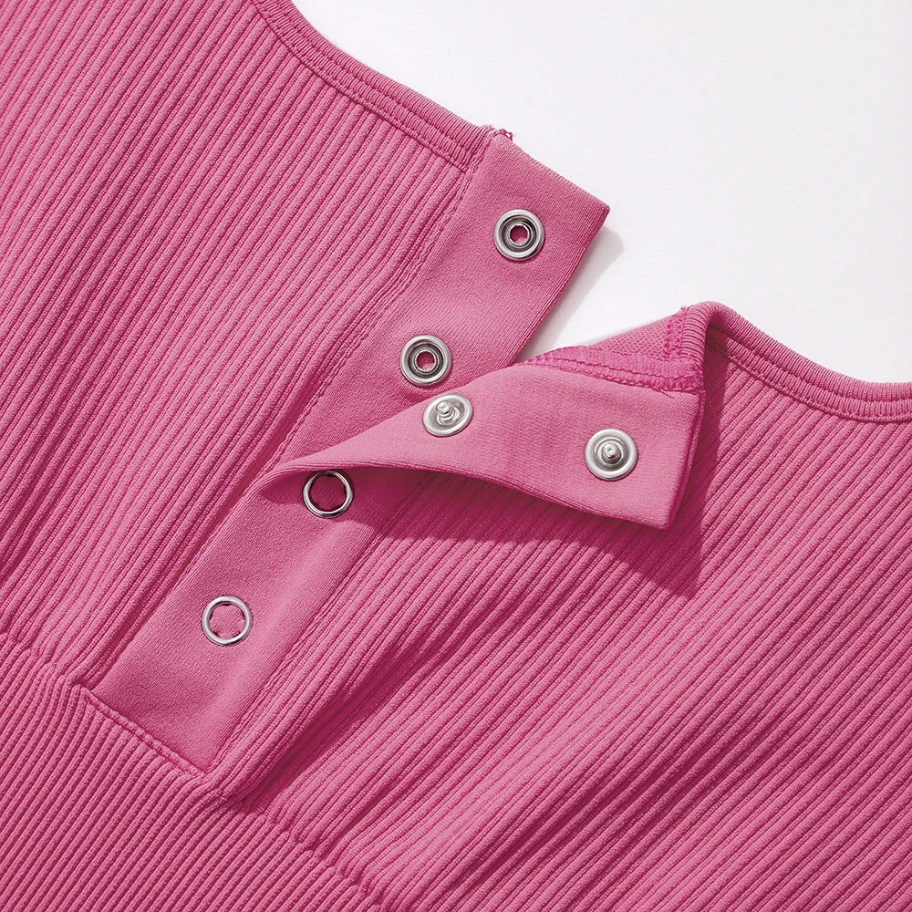 Women's Button Front Square Neck Ribbed Sleeveless Skinny Bodysuit Slimming Shapewear Casual Tank Top