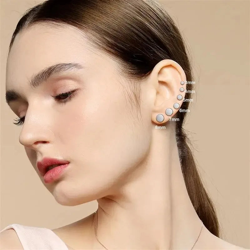 2pcs Stainless Steel Black Ear Studs 3-8mm Punk Push Back Earrings for Men and Women