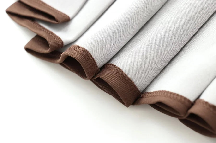 3D Cutout Mini Dress Pleated Skirt Brown Sleeveless