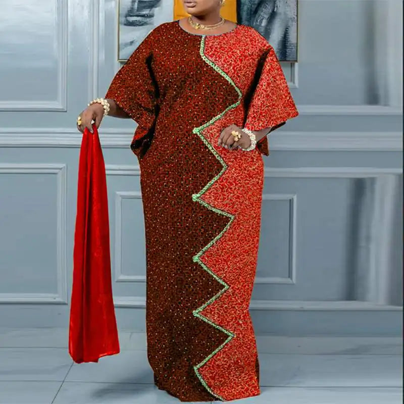 Bohemian Printed Maxi Dress With Bat Wing Sleeves For Party