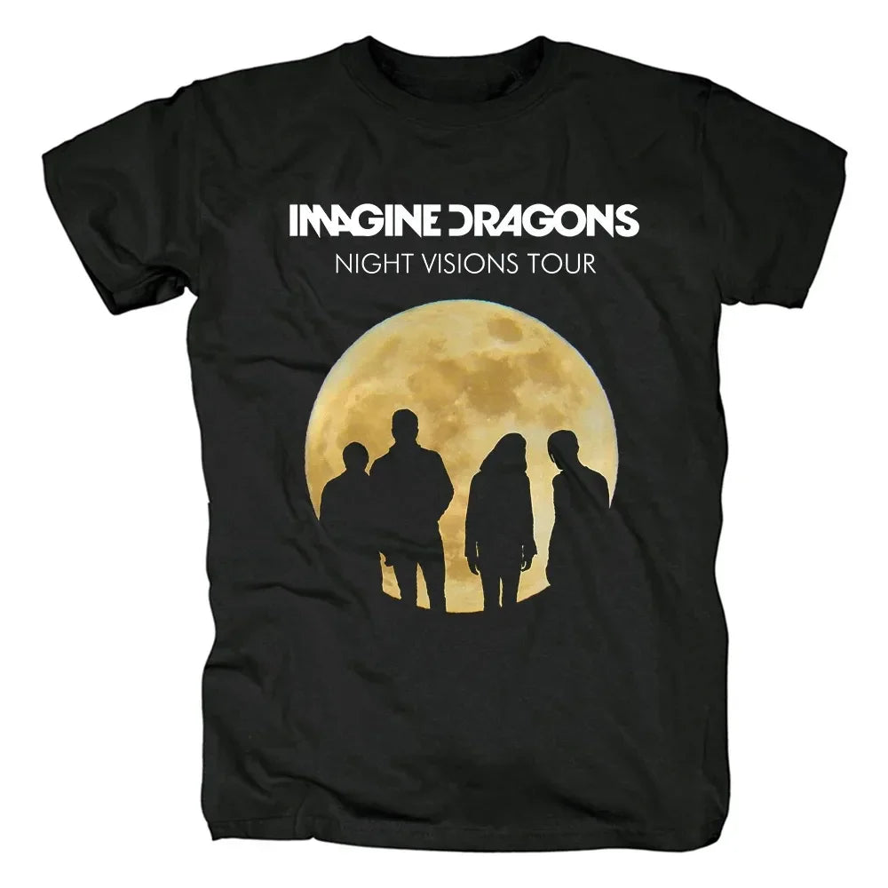 100% Cotton Vintage Rock Band T-Shirt with Imagine Dragons Print for Men and Women Streetwear Tee Tops