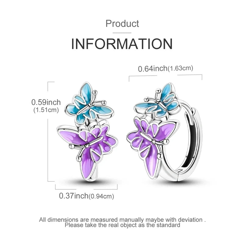 Colorful Butterfly Bee Ladybug Rainbow Flower Earrings in 925 Sterling Silver for Women Fashion Jewelry Gifts