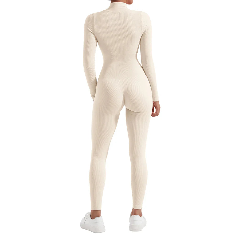 Women's Long Sleeve Solid Bodycon Jumpsuit Zipper Romper Summer Bodysuit Streetwear Overalls Sportswear