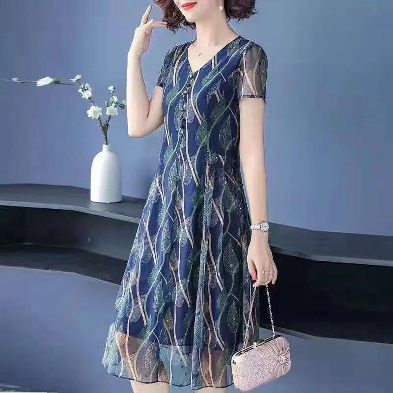 Casual V Neck Midi Dress For Women Chiffon A Line Summer