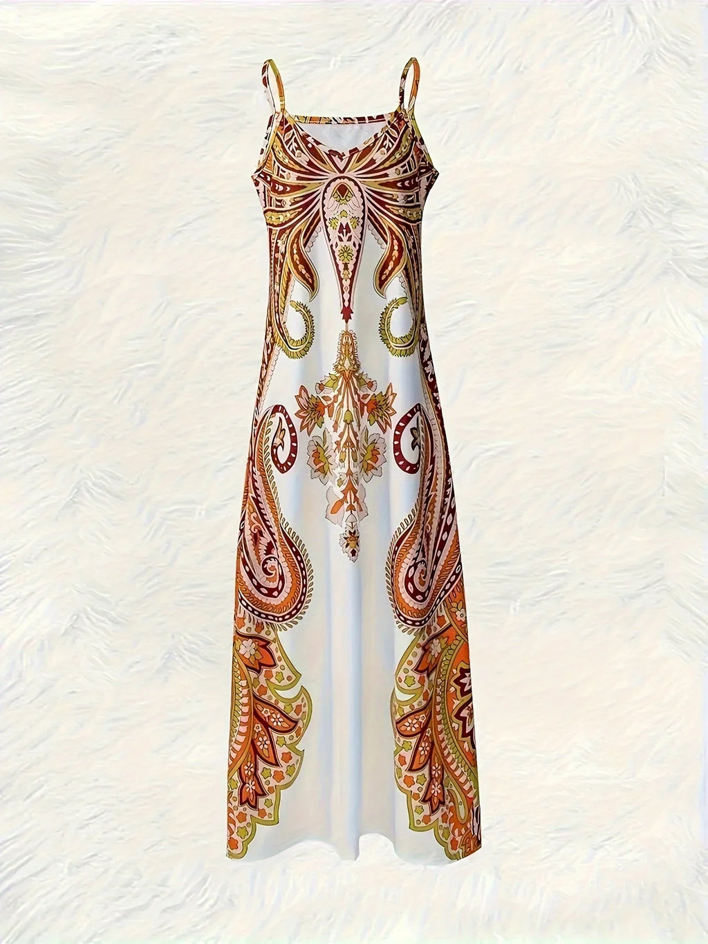 Boho Floral Print Dress With Suspender Straps V Neck