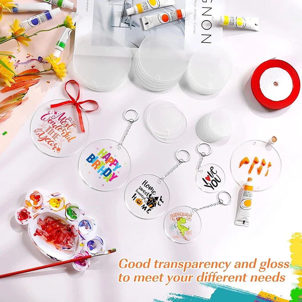 50 Pieces Clear Acrylic Keychain Blanks 2 Inch Round Discs for DIY Crafts and Jewelry Making