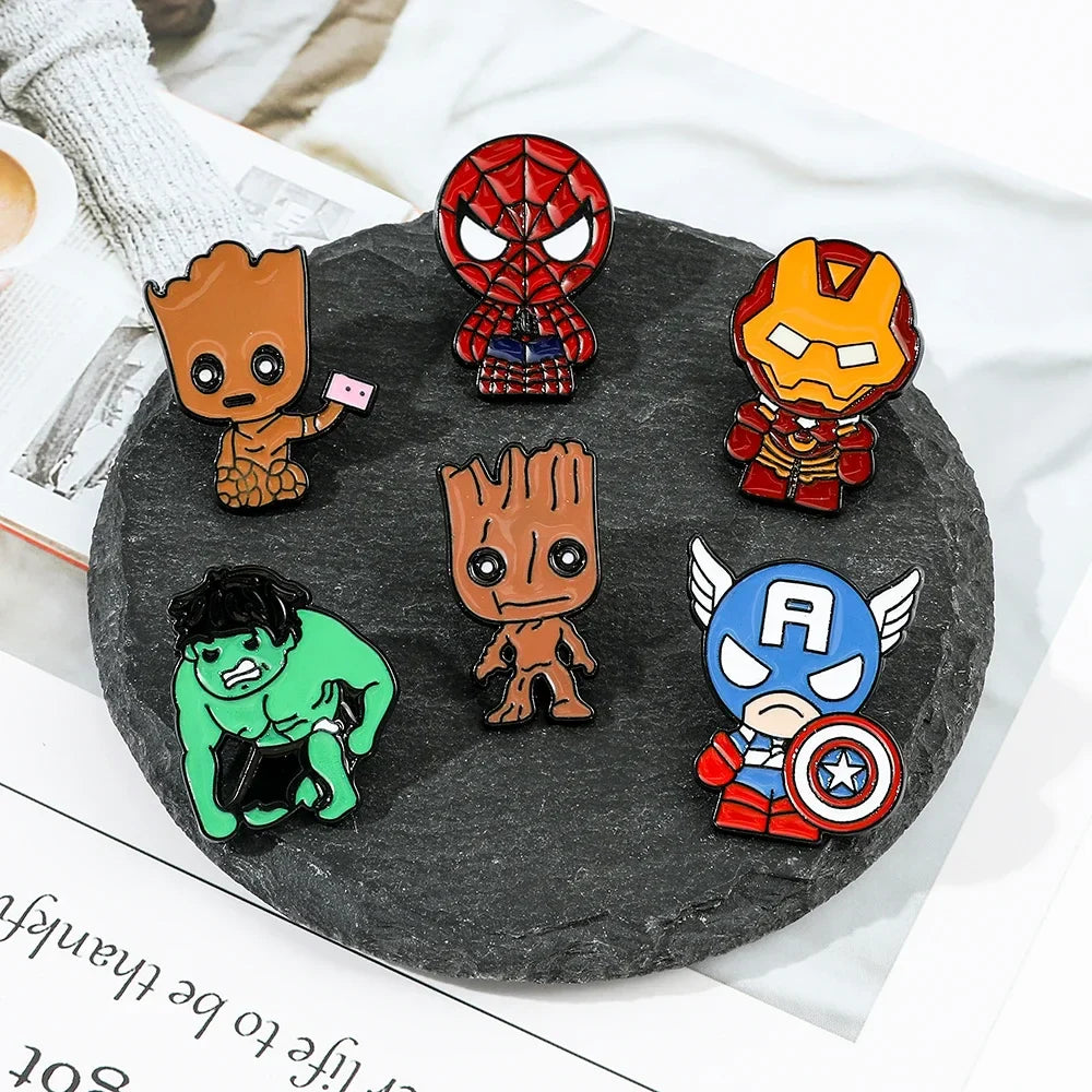 6 Pcs Creative Spider Man and Hulk Enamel Pins Set Unique Metal Badges for Backpacks and Clothing Jewelry