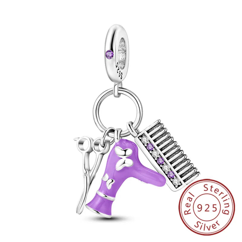 Fit 925 Sterling Silver Bow Perfume Bottle Pink Charms Beads for Women DIY Jewelry Gifts