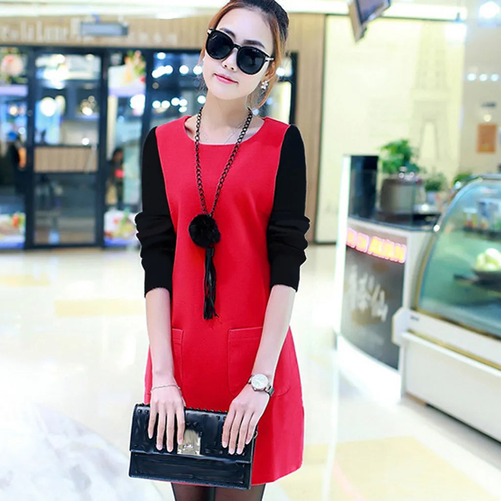 Women Velvet Padded Sweatshirt Dress With Pocket Detail