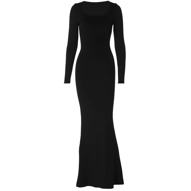 Lace Up Bandage Maxi Dress Black Long Sleeve Bodycon