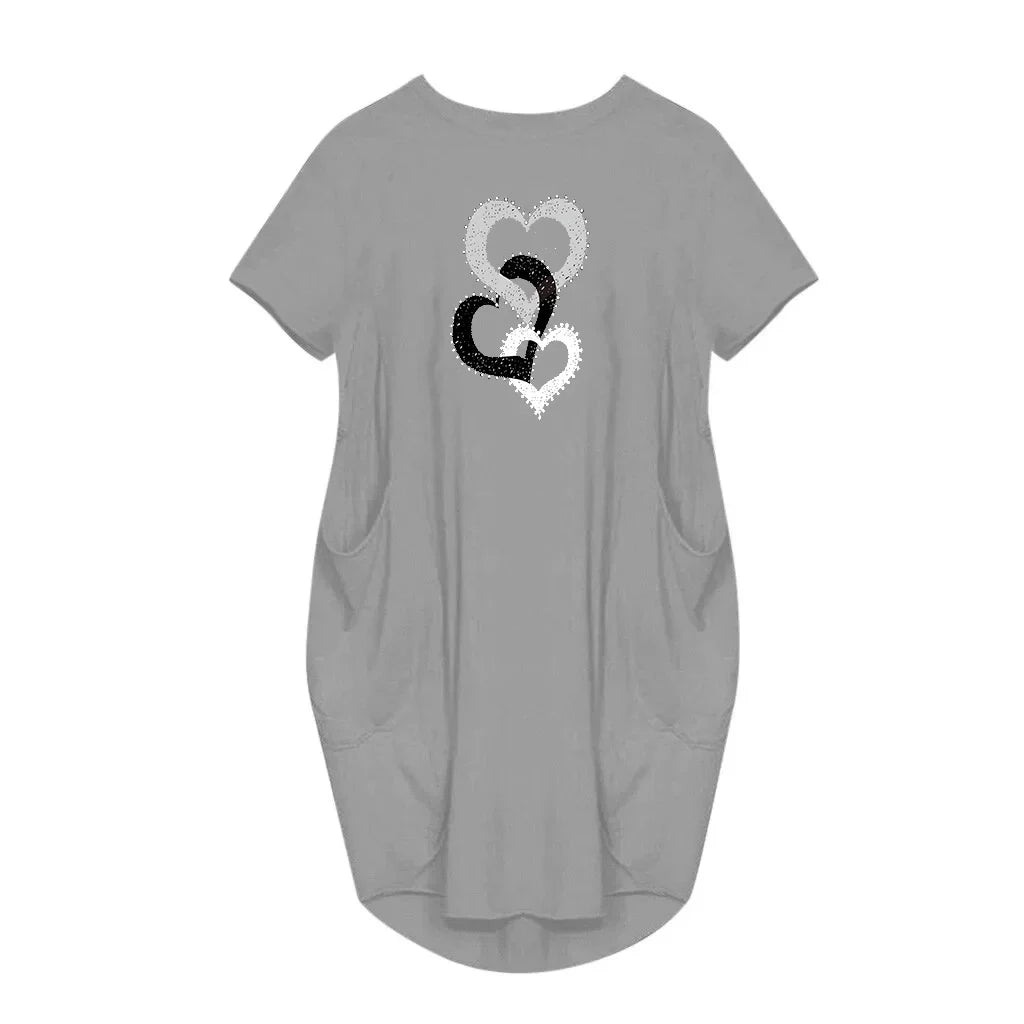 Heart Print Pocket Dress For Women Casual Summer Wear