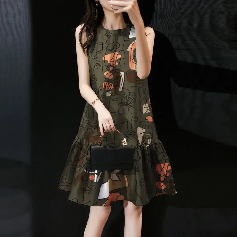 Bohemian Sundress Sleeveless Knee Length With Ruffles