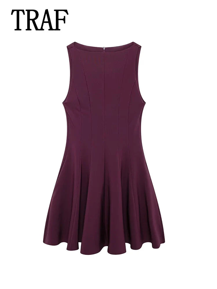 Sleeveless Pleated Mini Dress For Women Casual Office
