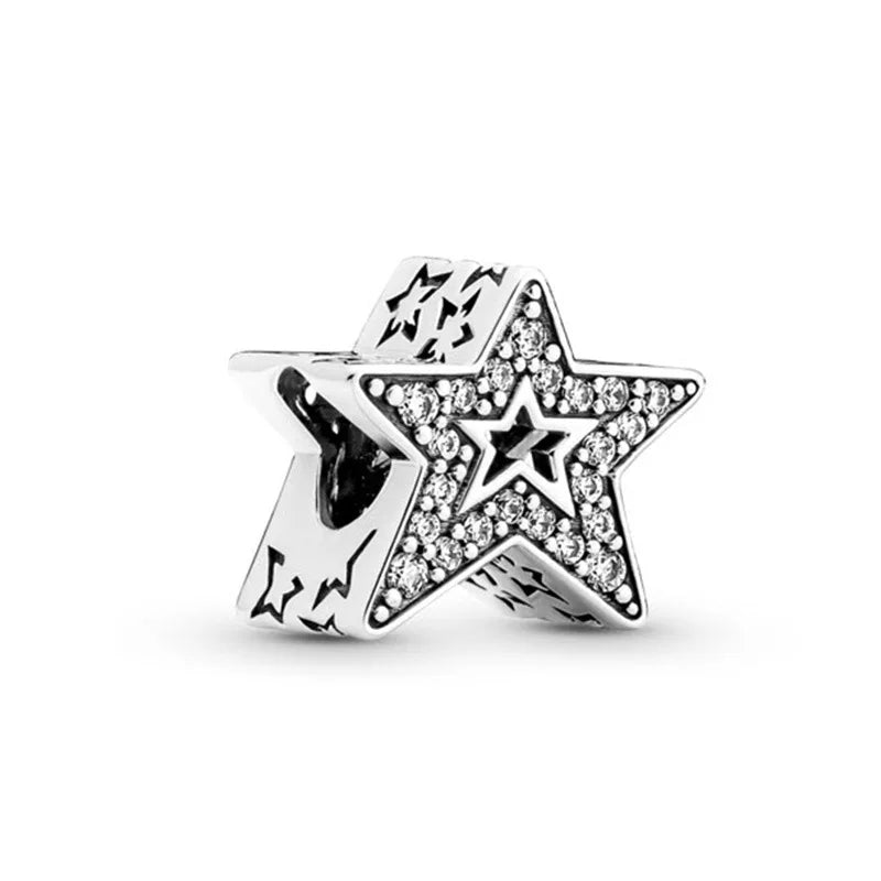 Charm Fit Original Bracelet with Shining Zircon Love Heart and Flower Bead for Women Jewelry Gift in 925 Silver Plated Design