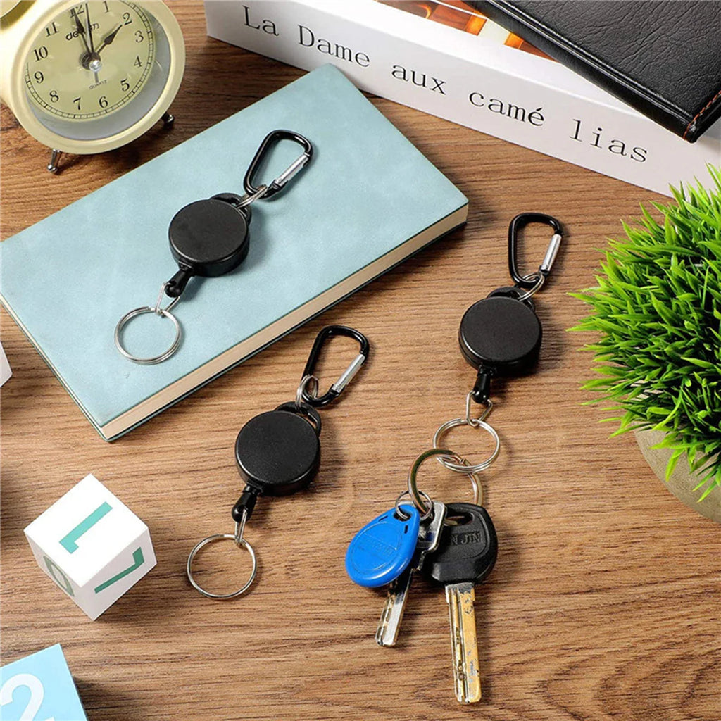 Retractable Keychain Badge Reel Holder with Elastic Keyring for Easy Access to Keys and ID Badges