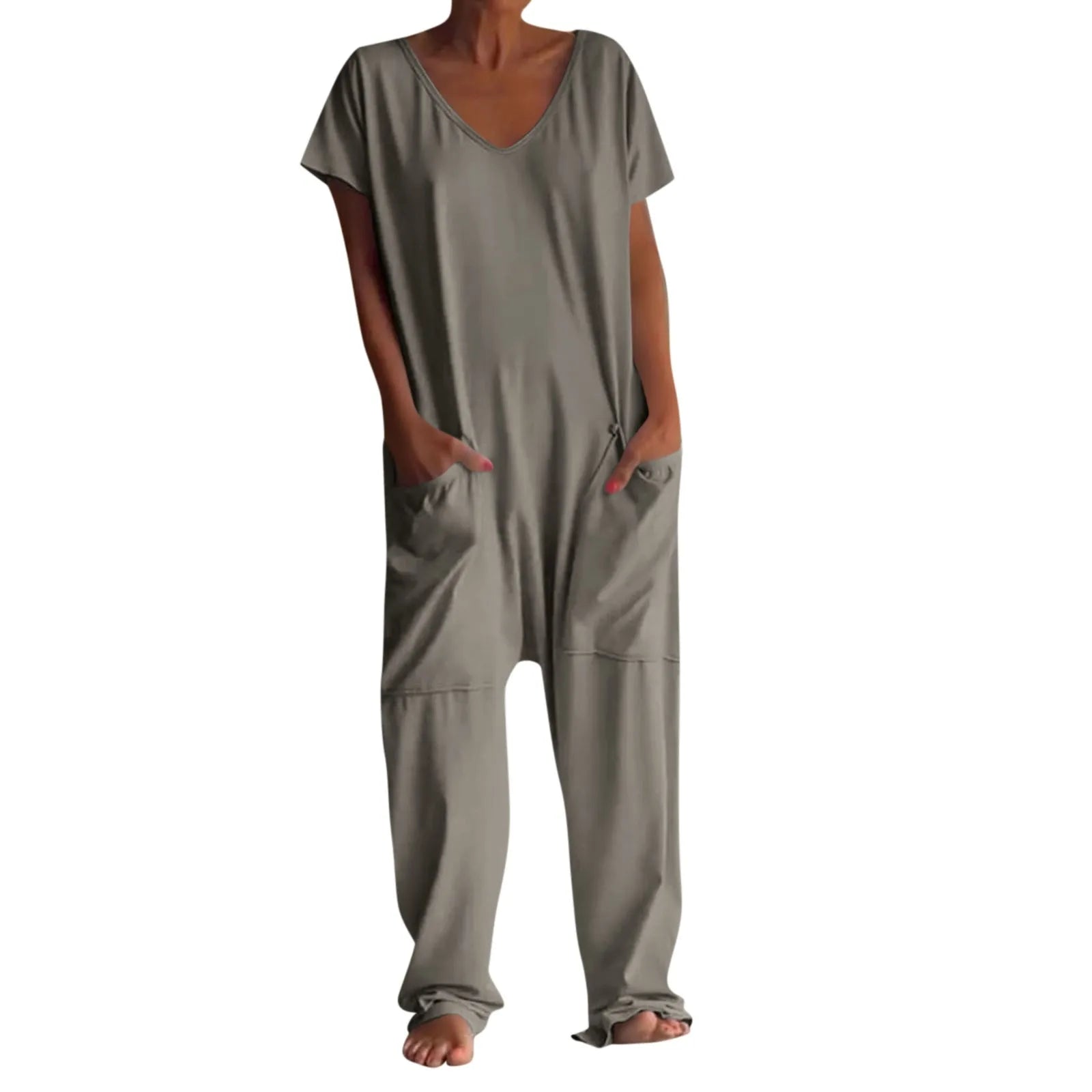 Women's Casual Short Sleeve Pullover Jumpsuit Loose Fit with Pockets Comfortable Lightweight Bodysuit Trendy Summer Romper