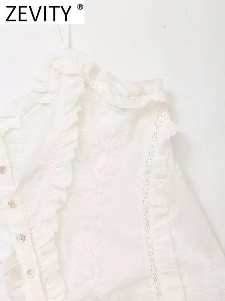 Women's Sexy Lace Floral Embroidery Short Blouse Chic Single Breasted Sling Vest Top