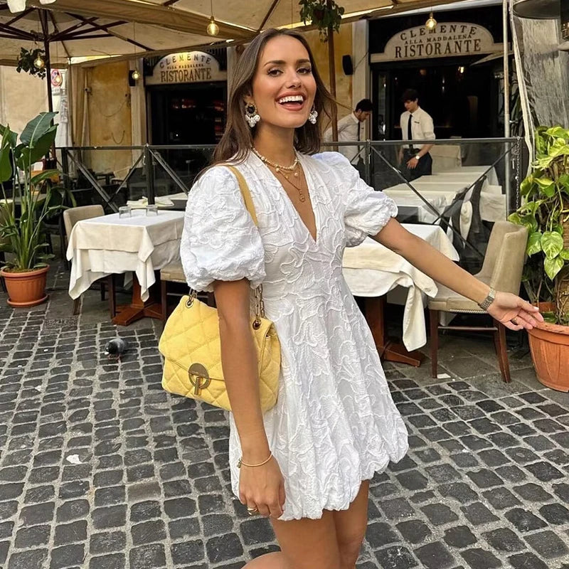 Summer Embroidered Dress V Neck Slim Mini Chic Classic