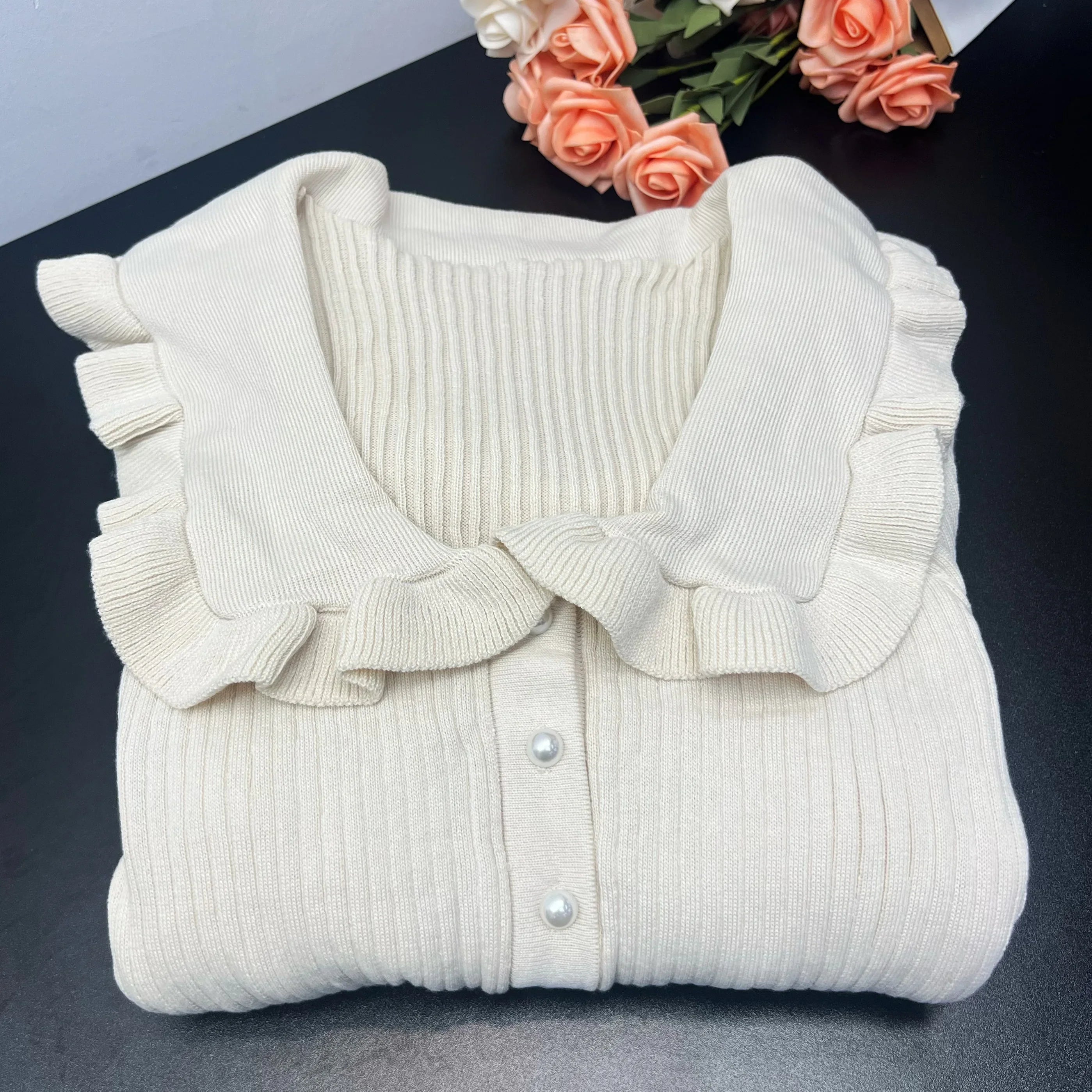 Ribbed Knit Bodycon Dress For Women With Long Ruffles