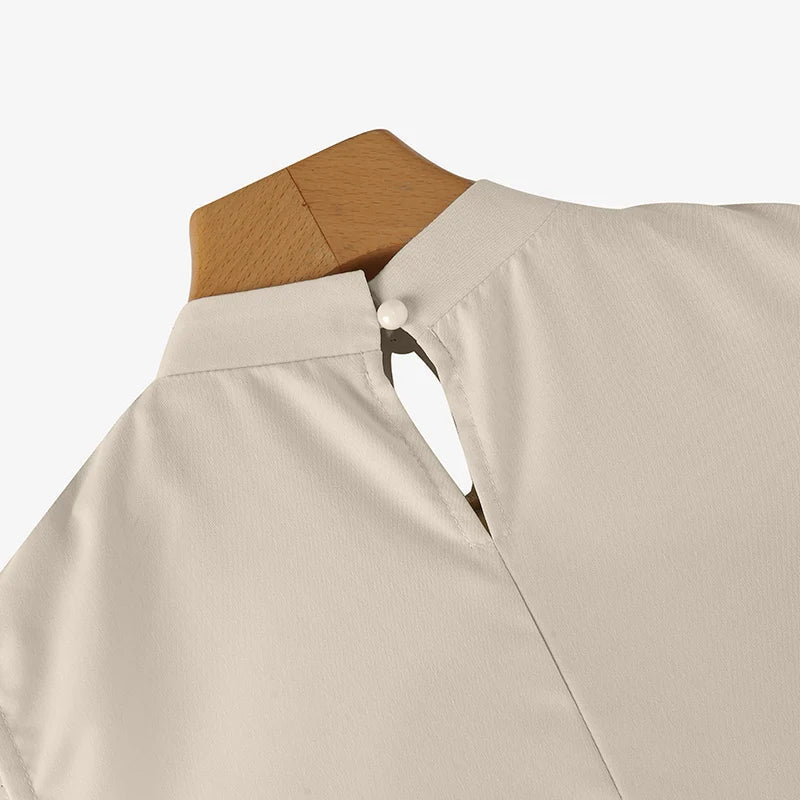 Mandarin Collar Pleated Sundress Women Sleeveless A Line