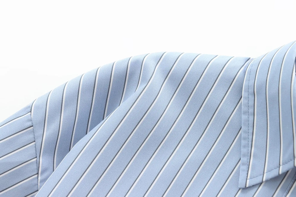 Women's Casual Striped Long Sleeve Short Shirt Simple Versatile Fashion Top