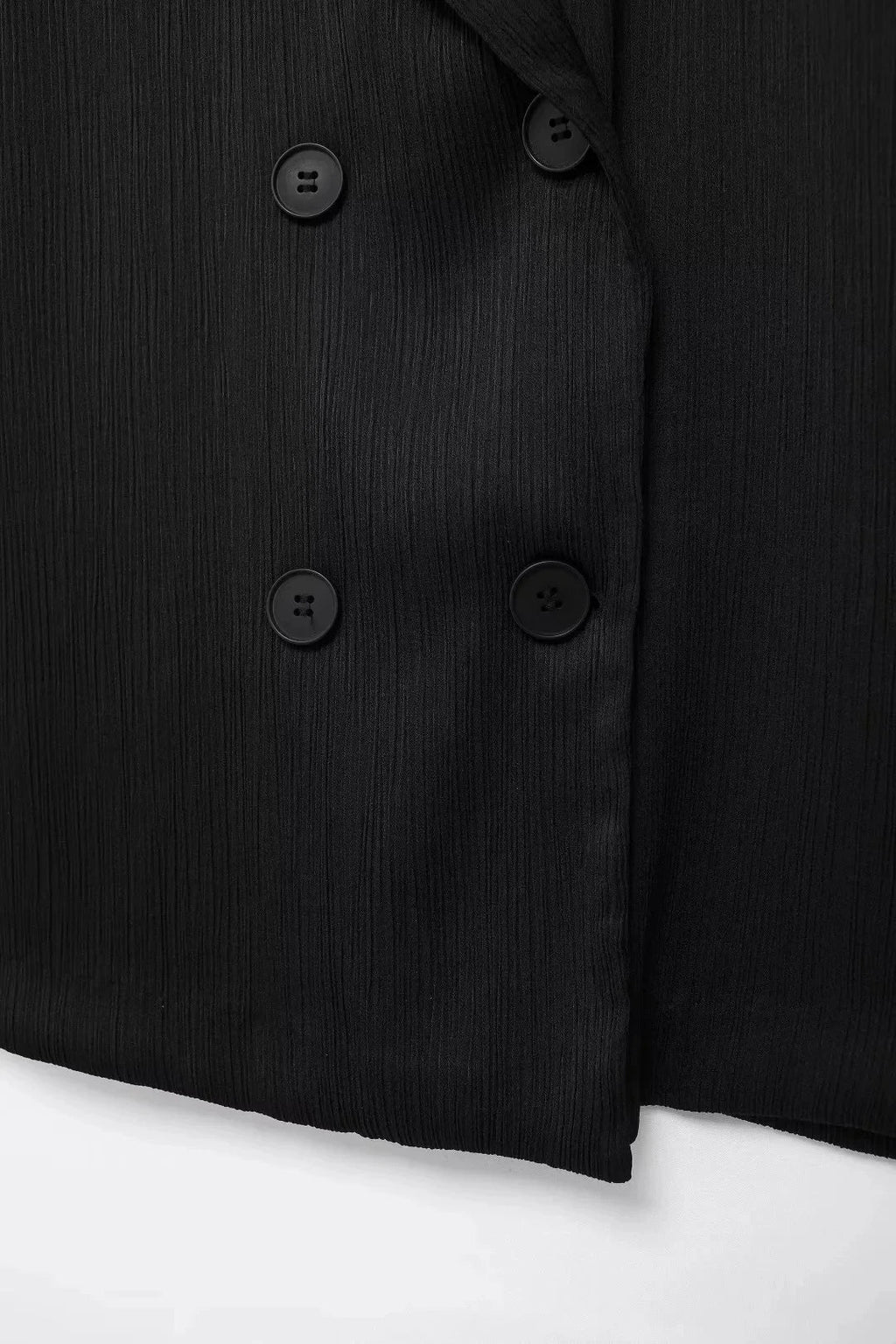 Elegant Women Blazer Pant Suit Set with Wrinkle Effect Double Breasted Long Sleeve Coat and Straight Trouser for Office Wear