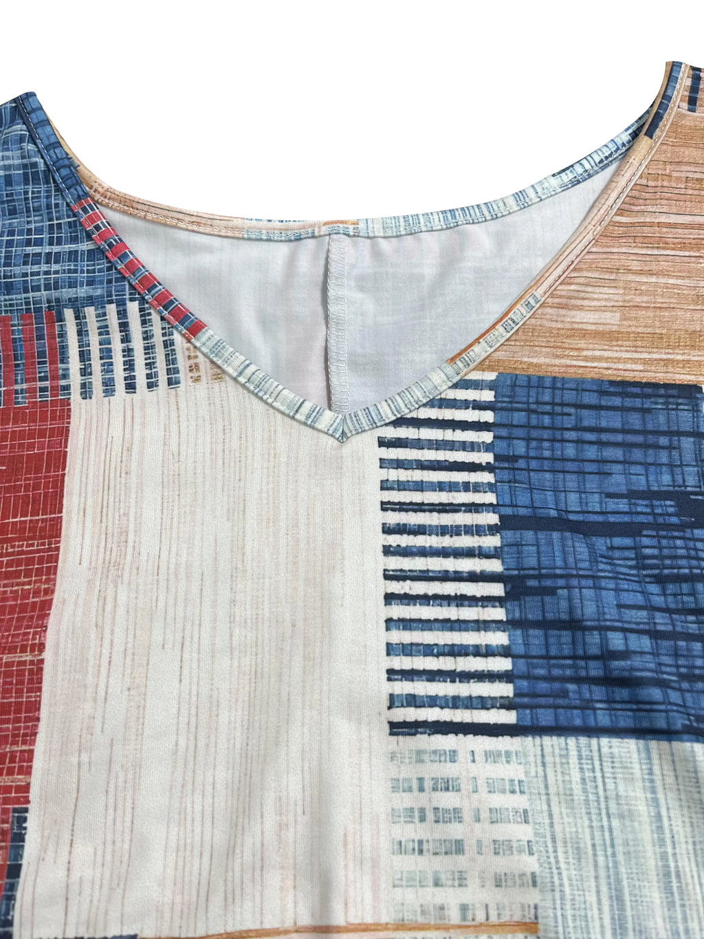 Womens Geometric Plaid Print Dress With V Neck Long Sleeves