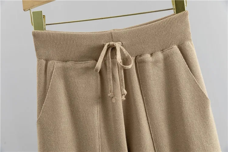 Elegant Sexy Two Piece Tracksuit for Women Ribbed Knitted Backless Crop Top and Long Harem Pants Autumn Lounge Set